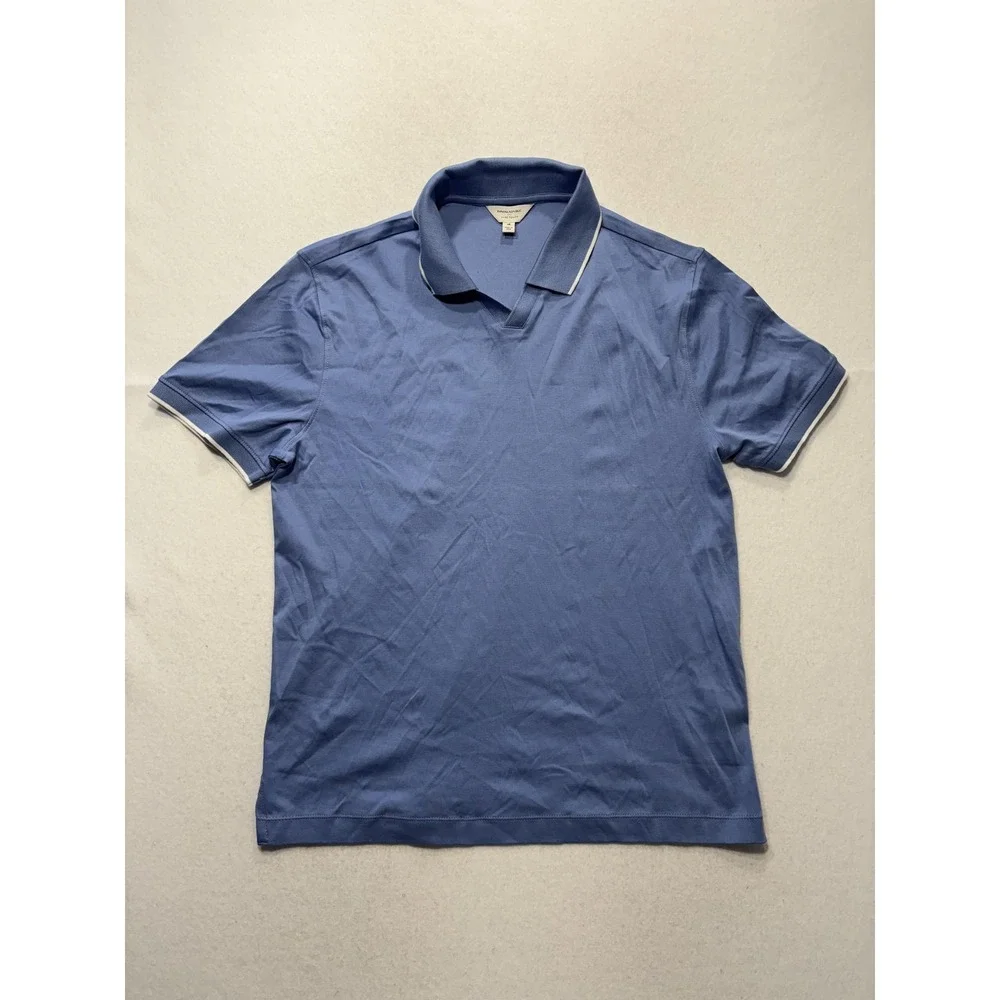 Banana Republic Luxe Touch Polo Shirt Mens Medium Blue Short Sleeve V Neck